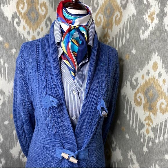 Ralph Lauren Sun Fade Blue Cotton Nautical Inspired Toggle Cardigan Sweater - Picture 14 of 16
